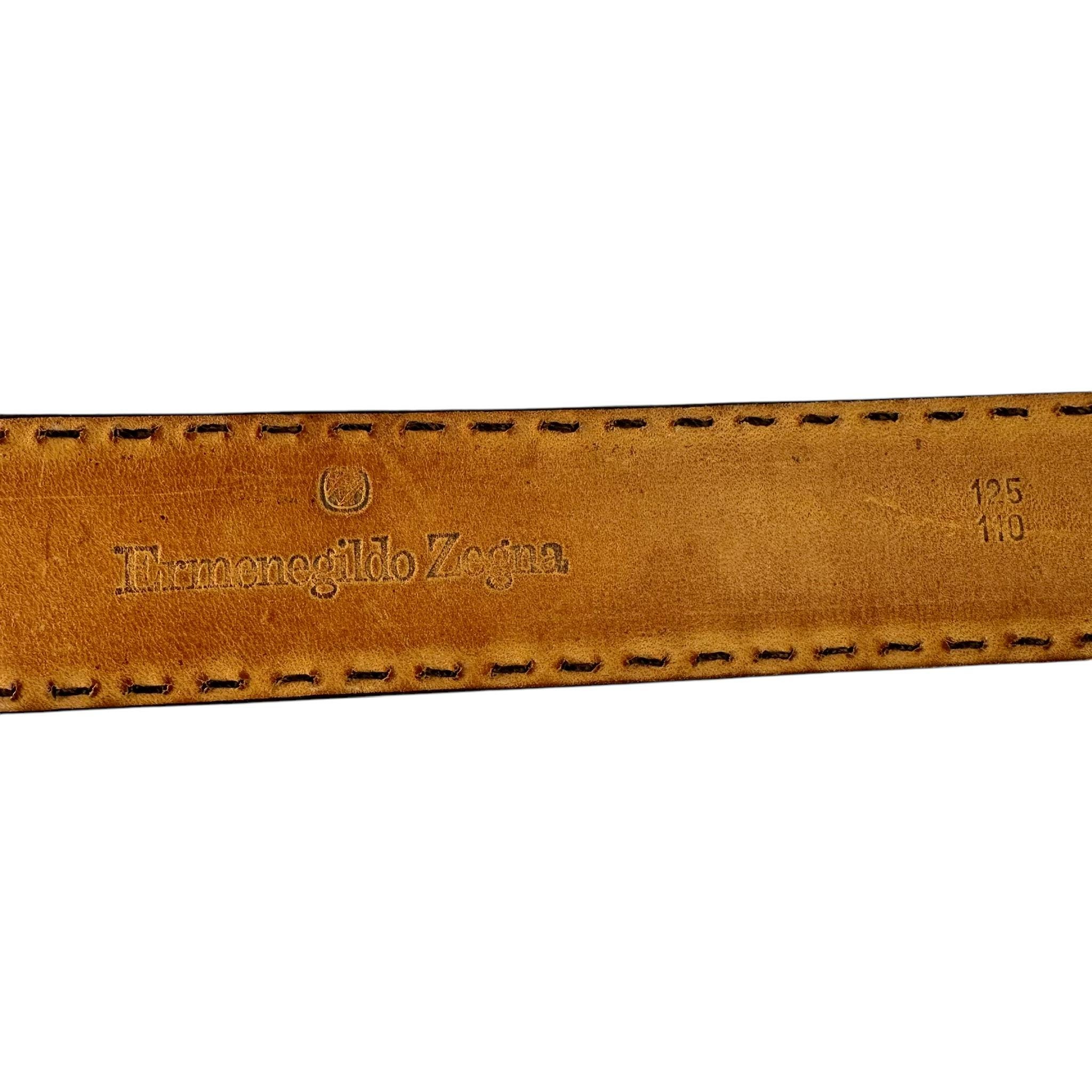 ERMENEGILDO ZEGNA Brown Stitch Leather Dress Belt Made in 