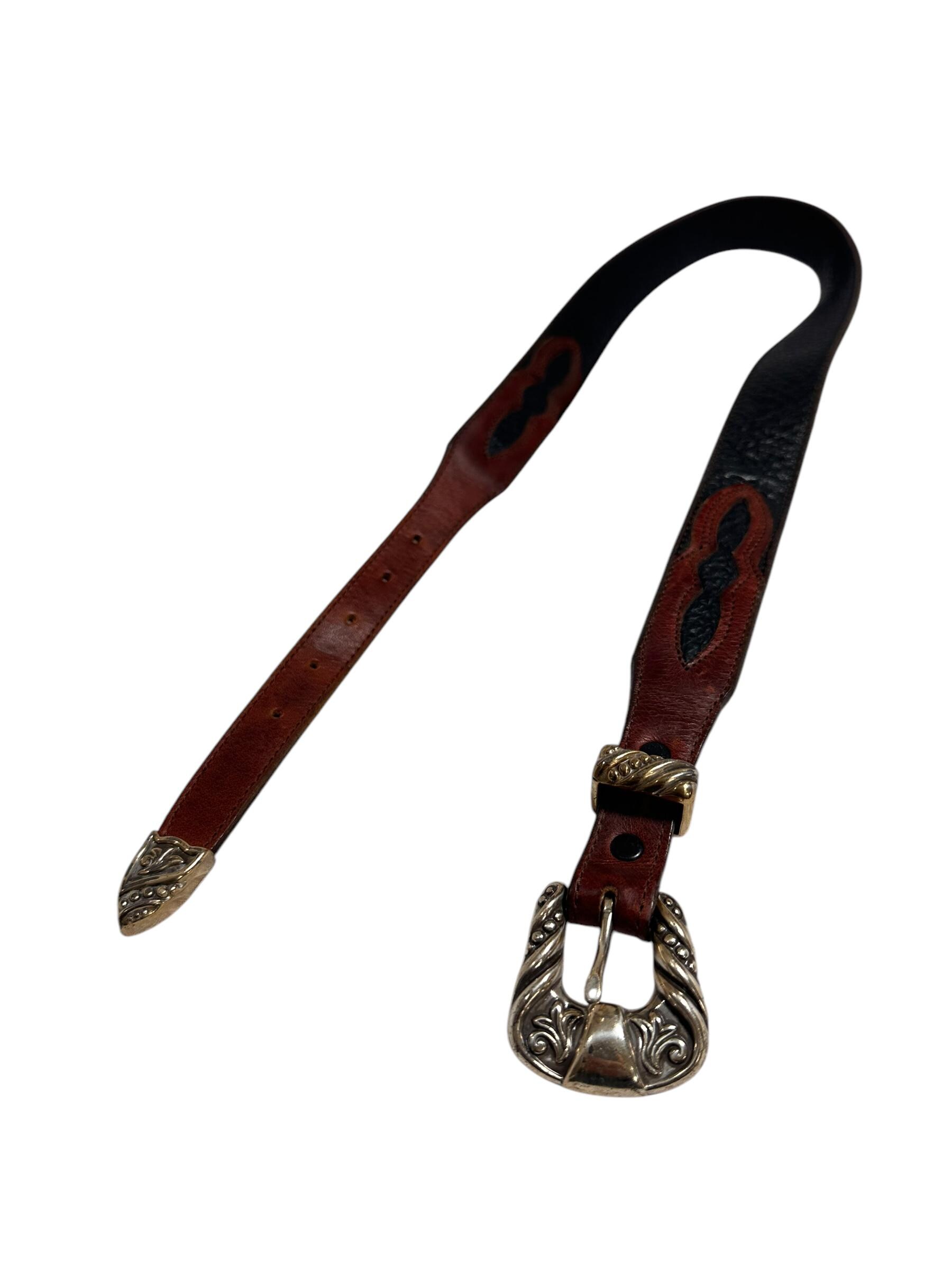 NOCONA Brown/black Leather Belt With Floral Buckle Western  display picture 3