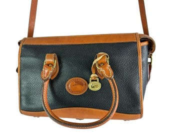 Dooney & Bourke Vintage Black And Tan Leather Crossbody Shoulder Bag Satchel