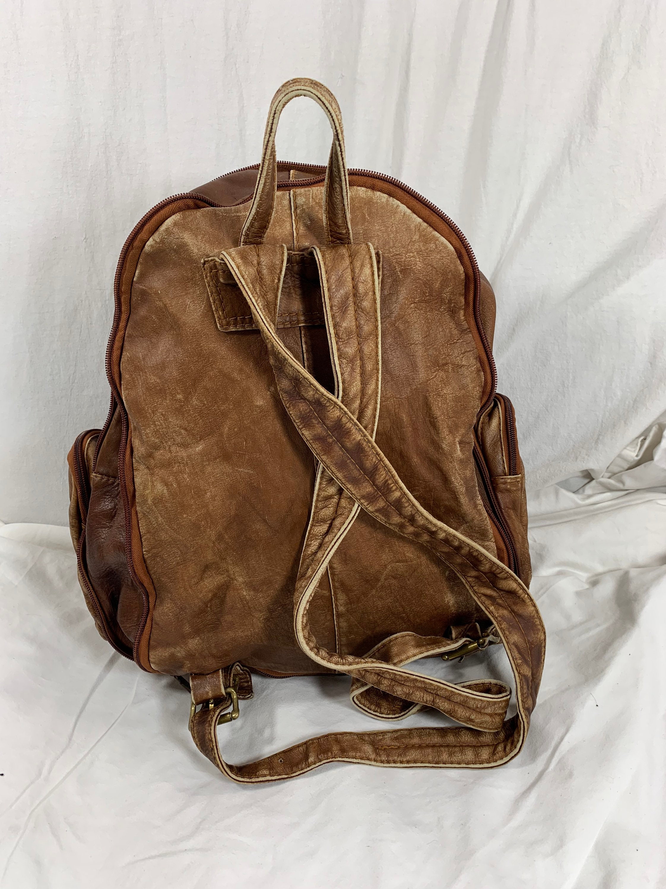 Genuine Vintage CORTEZ Tan Leather Backpack Rucksack 