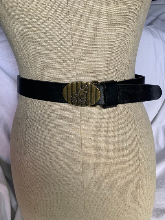 Genuine vintage KANGOL logo black leather belt sm… - image 2