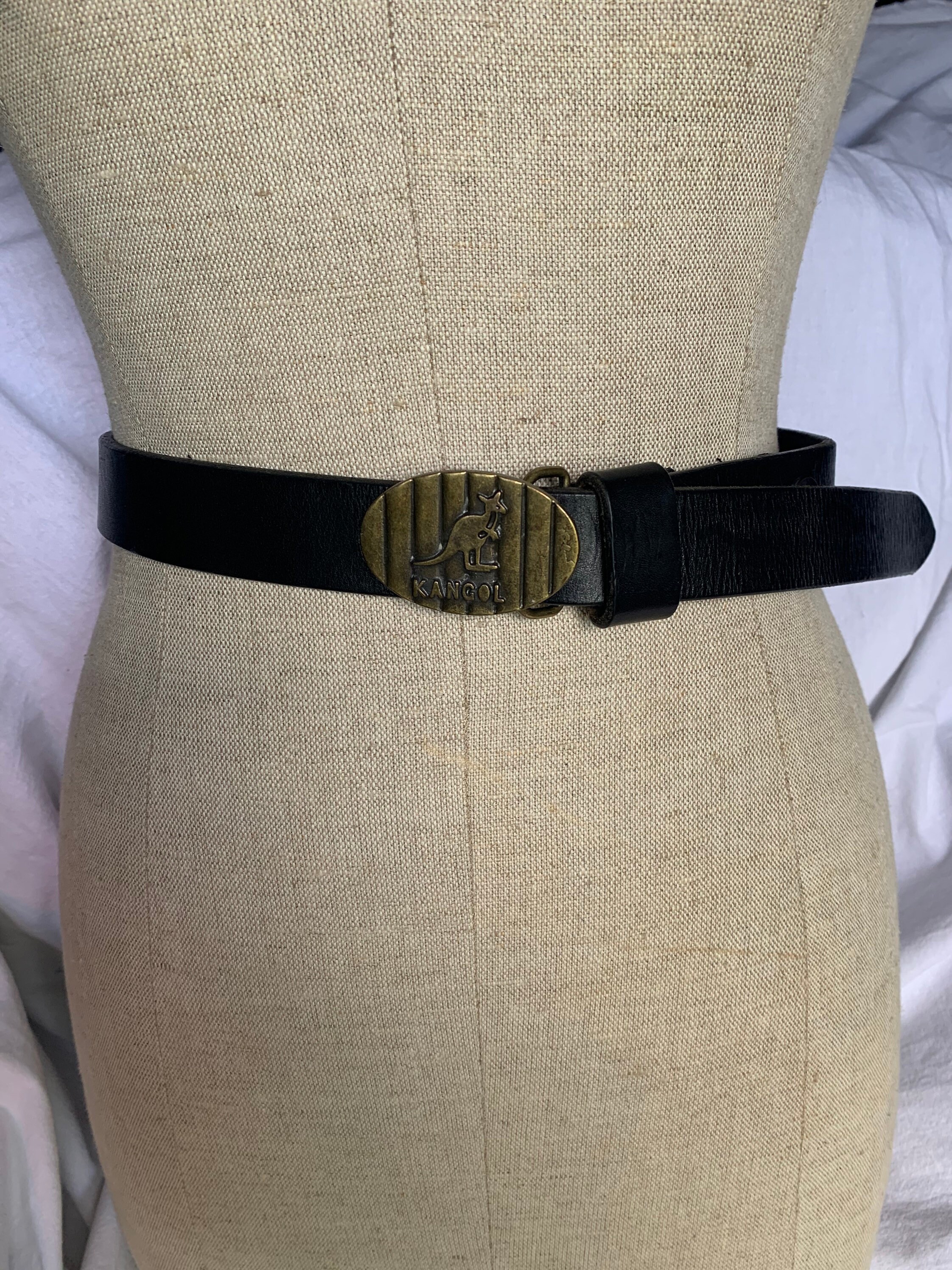 Genuine Vintage KANGOL Logo Black Leather Belt Small Unisex 1990s