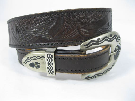 Vintage Western Genuine AL BERES Black Hand Tooled Leather 