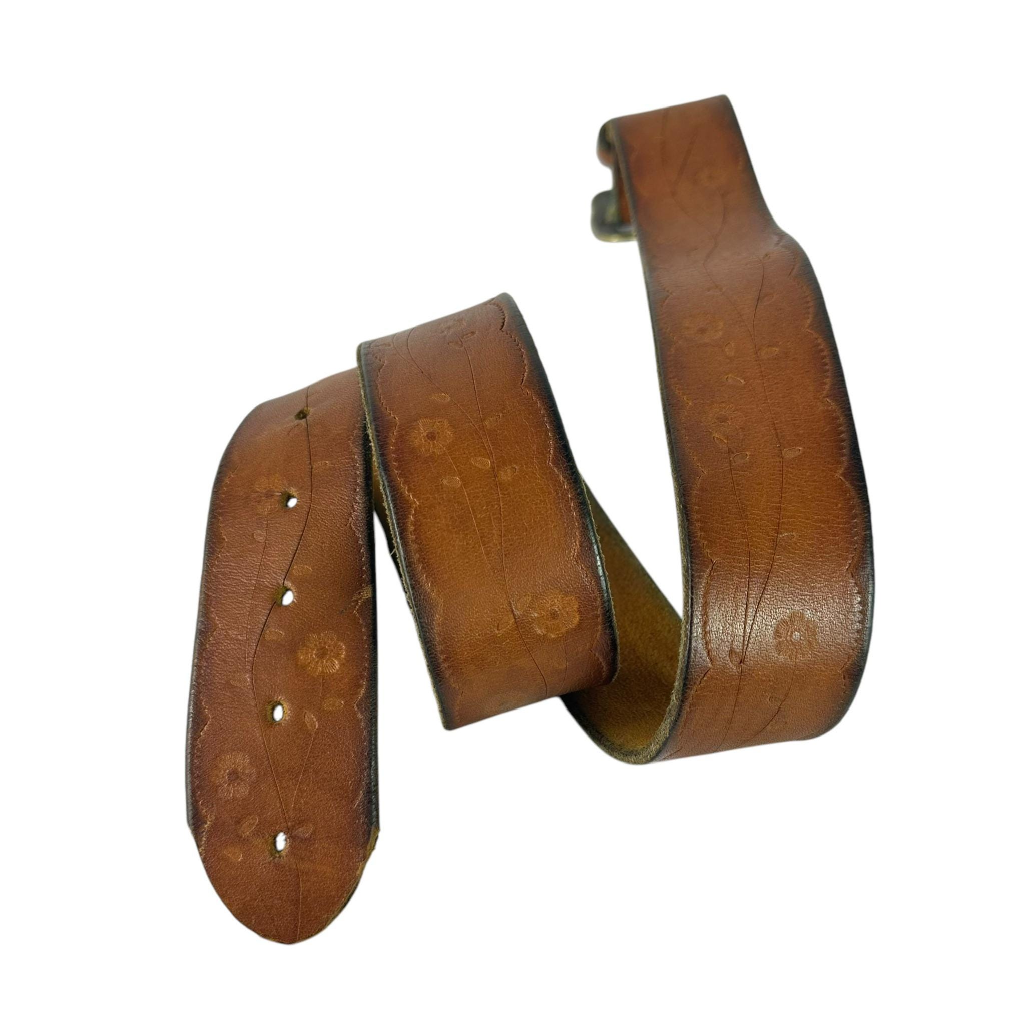 True Vintage Tan Genuine Leather Floral Pattern Belt Unisex 34 Brown Tan Tooled Floral Leather Belt Vintage - Etsy main image 3