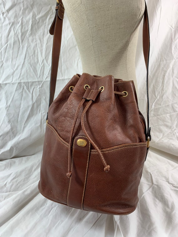 Genuine vintage DUNHILL tan leather drawstring bu… - image 2