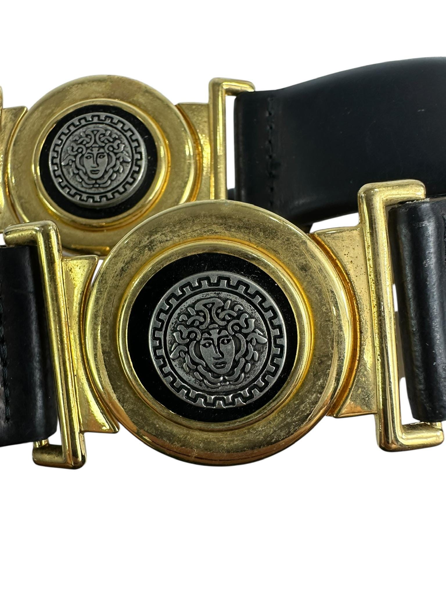 Vintage CODE AZURE Black Genuine Leather Medusa Logo Belt Unisex