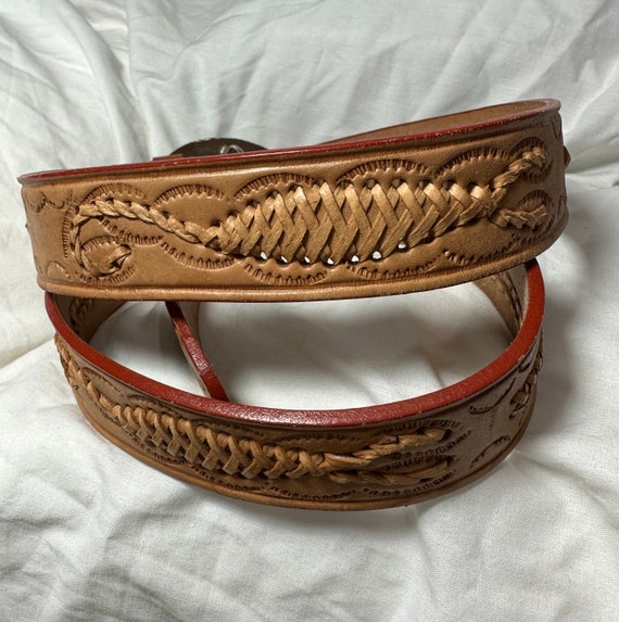 Vintage scorpion buckle with tan leather braided … - image 6