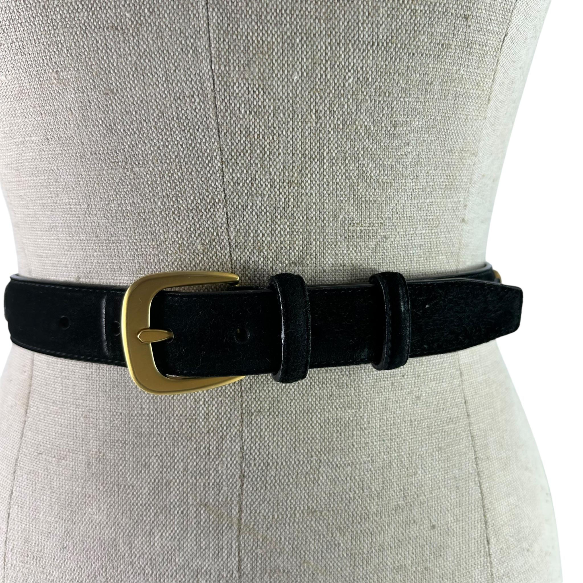 Genuine SALVATORE FERRAGAMO 4614 Black Suede Gold Gancini Men Belt