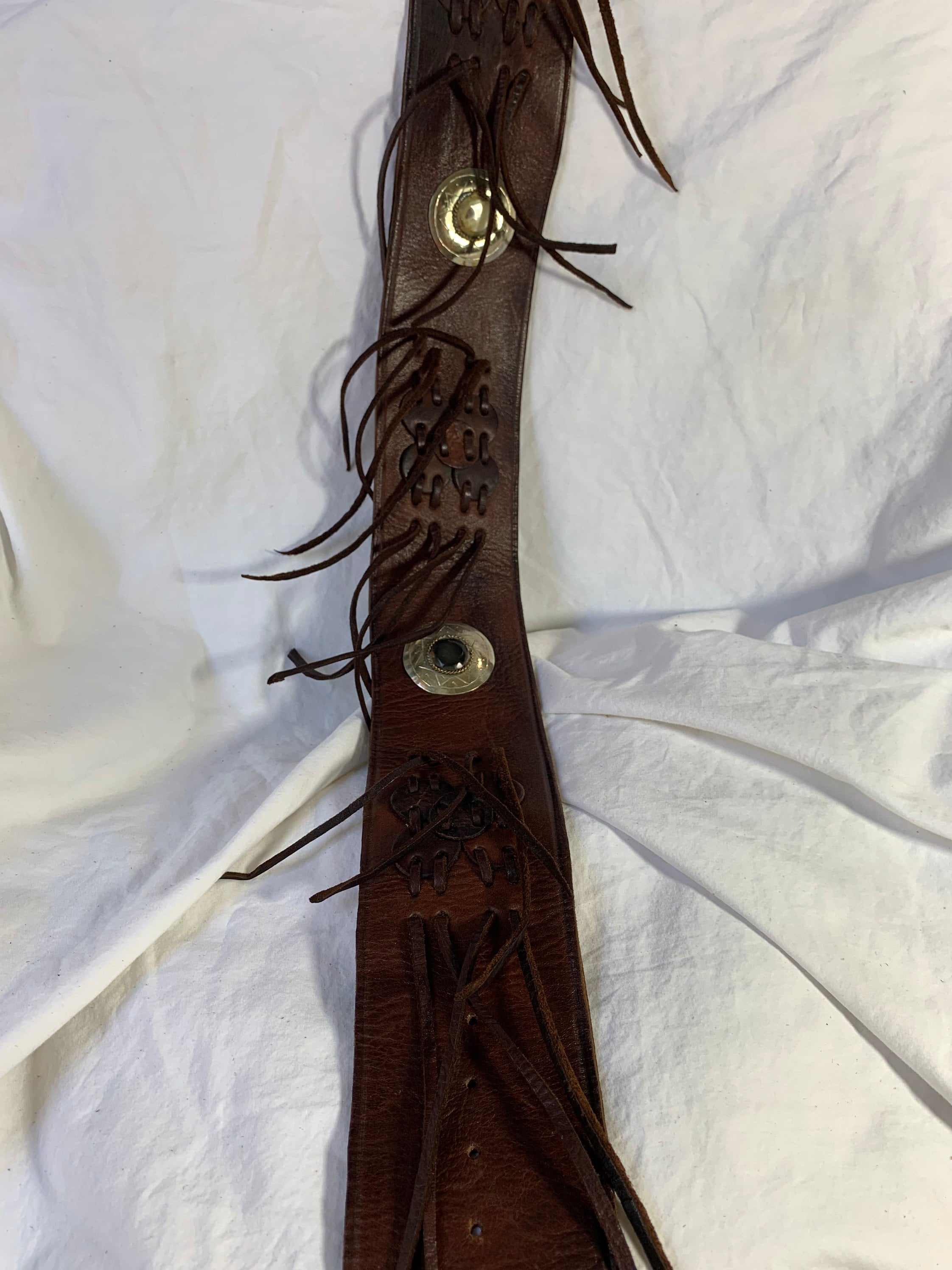 Vintage Moroccan brown wide leather belt with stones fringes bohemian small Angel Ranch Women main image 4