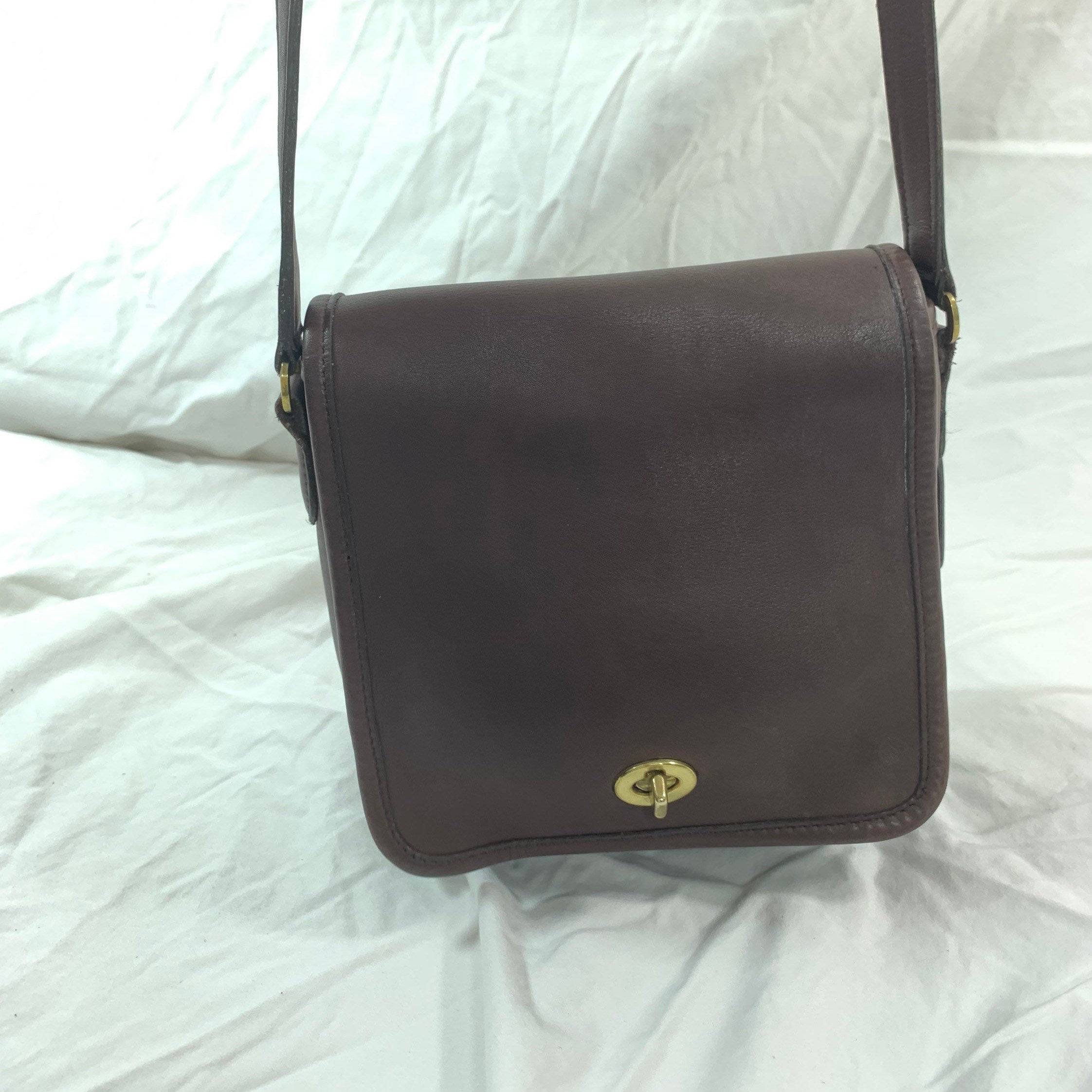 Vintage Coach Dark Brown Leather Companion Cross Body Flap Bag 