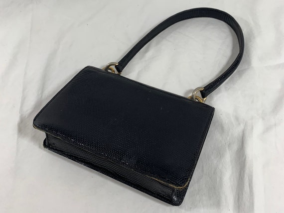 Genuine vintage black lizard handbag purse front … - image 10