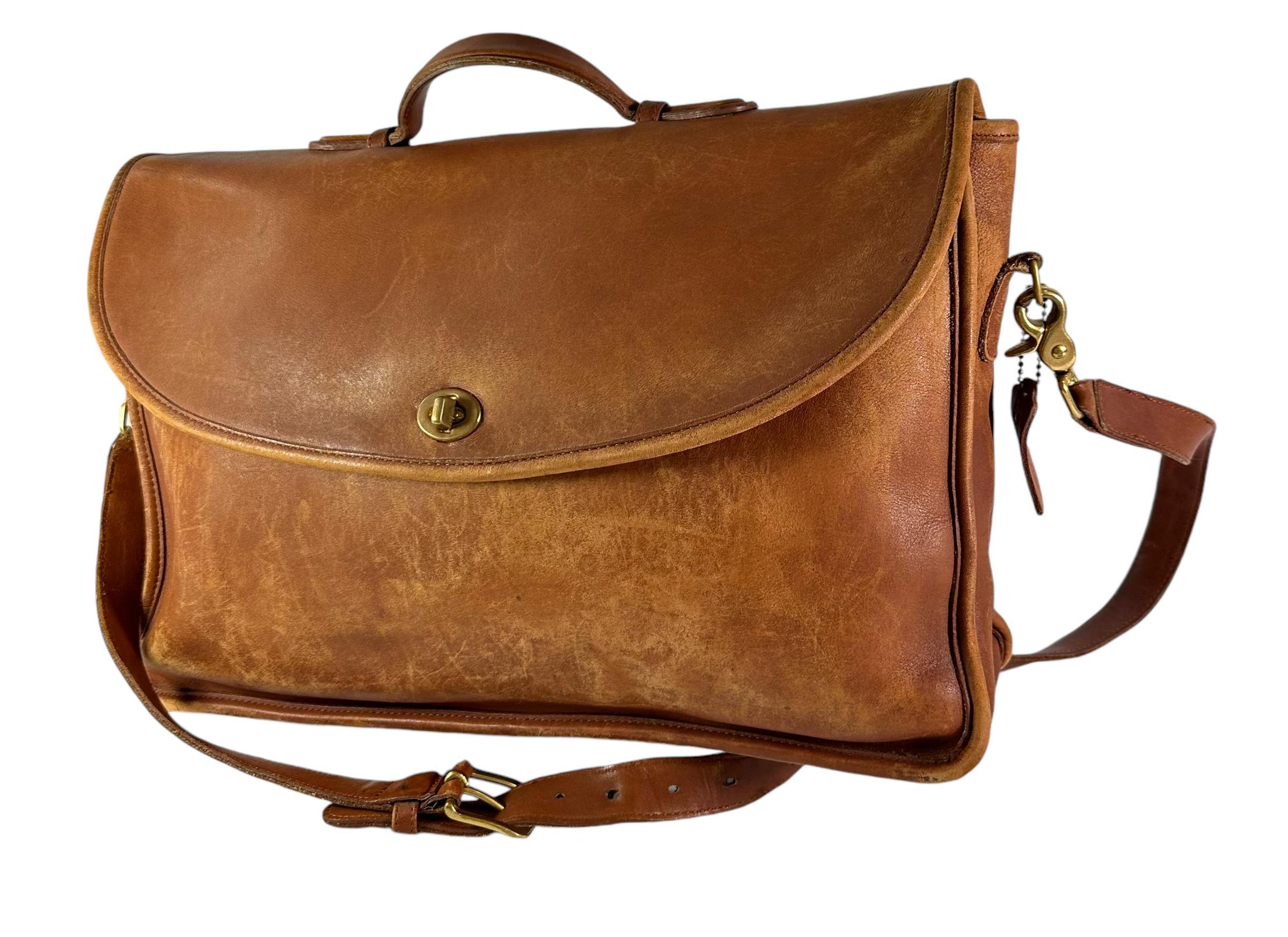 バッグ Coach Vintage Business Case Leather Genuine Vintage COACH Tan Leather Lexington Briefcase