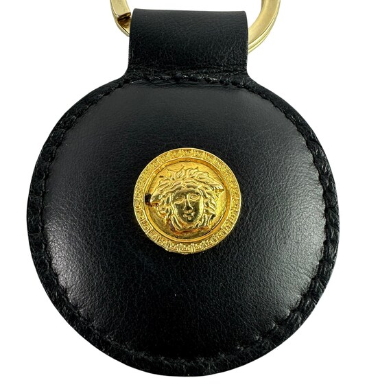 Genuine Vintage GIANNI VERSACE Black Leather Key Ring Keychain