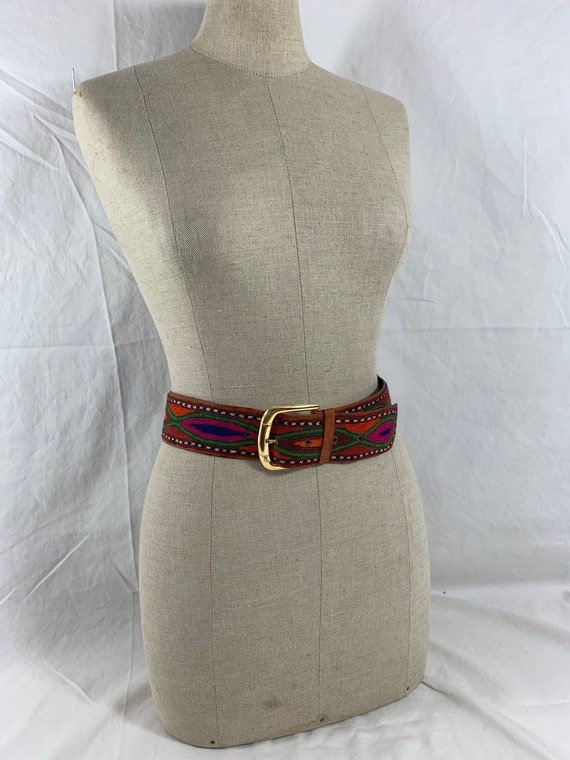 Vintage Handmade Waxed Leather and Embroidered Colorful Belt  display picture 1