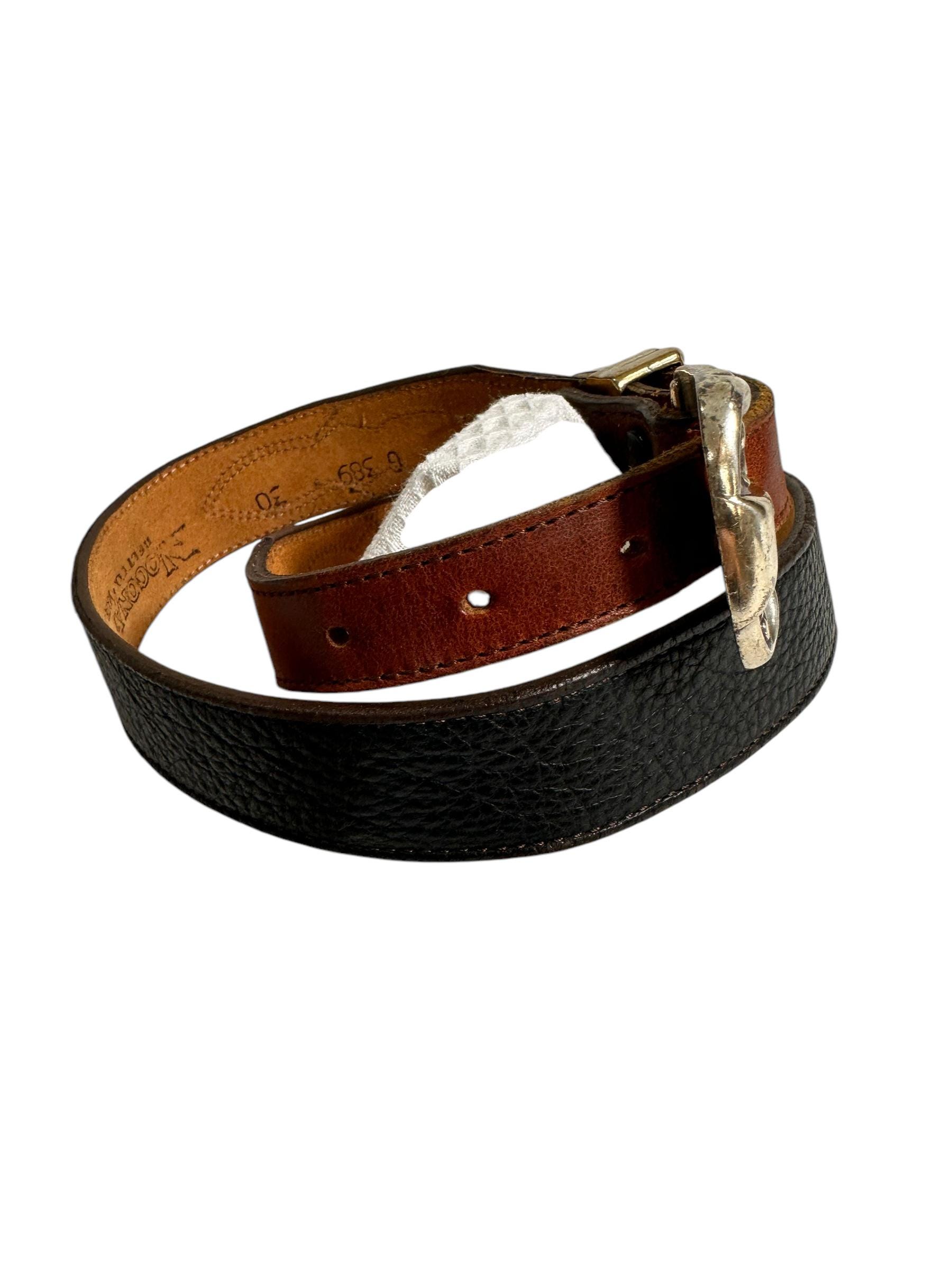 NOCONA Brown/black Leather Belt With Floral Buckle Western 