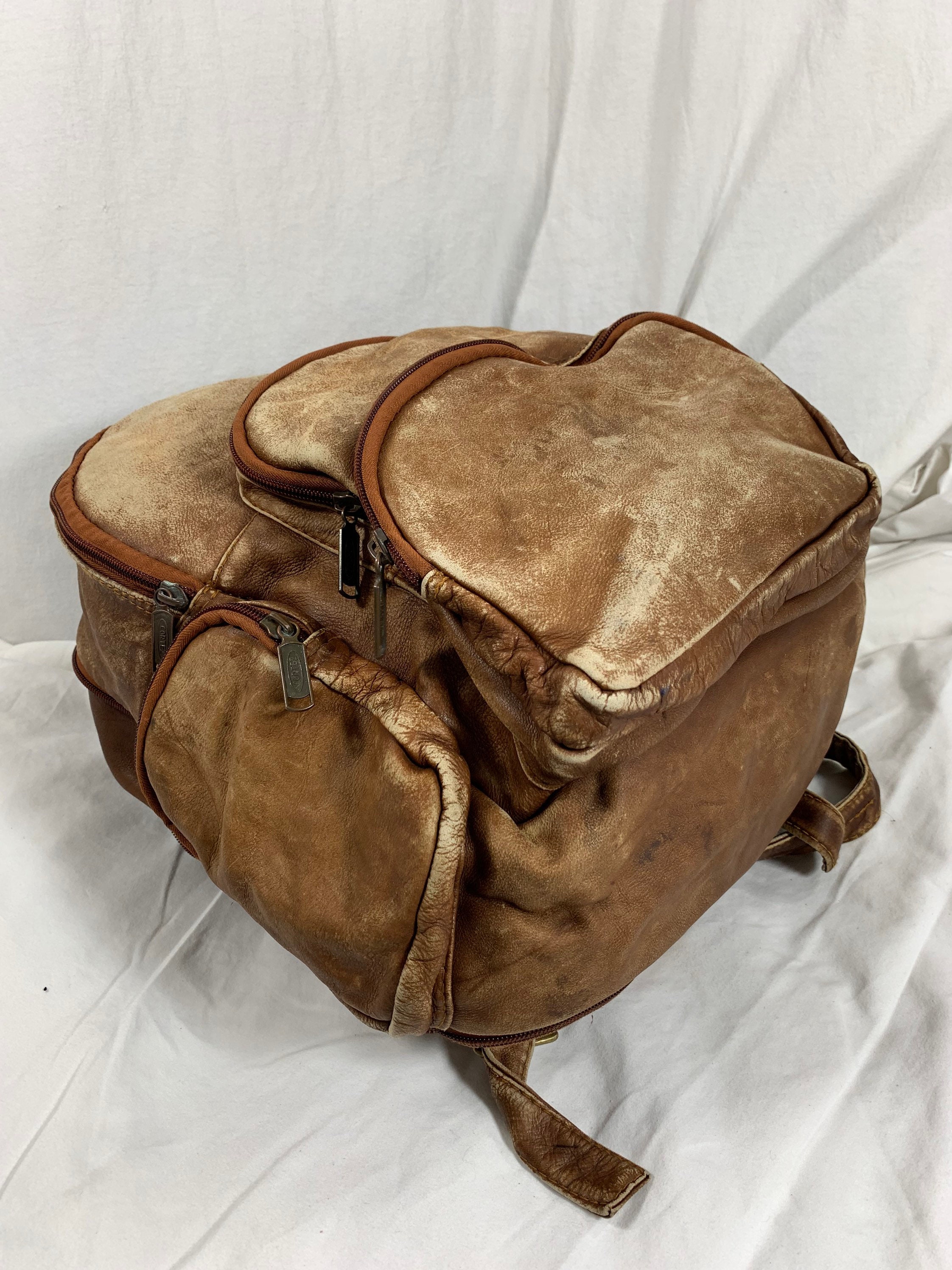 Vintage Cortez Distressed Leather Brown BackPack Genuine Vintage CORTEZ Tan Leather Backpack Rucksack  main image 3