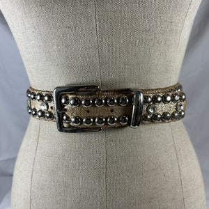 Vintage Jeweled Metallic Silver Leather Belt With Studs  display picture 1
