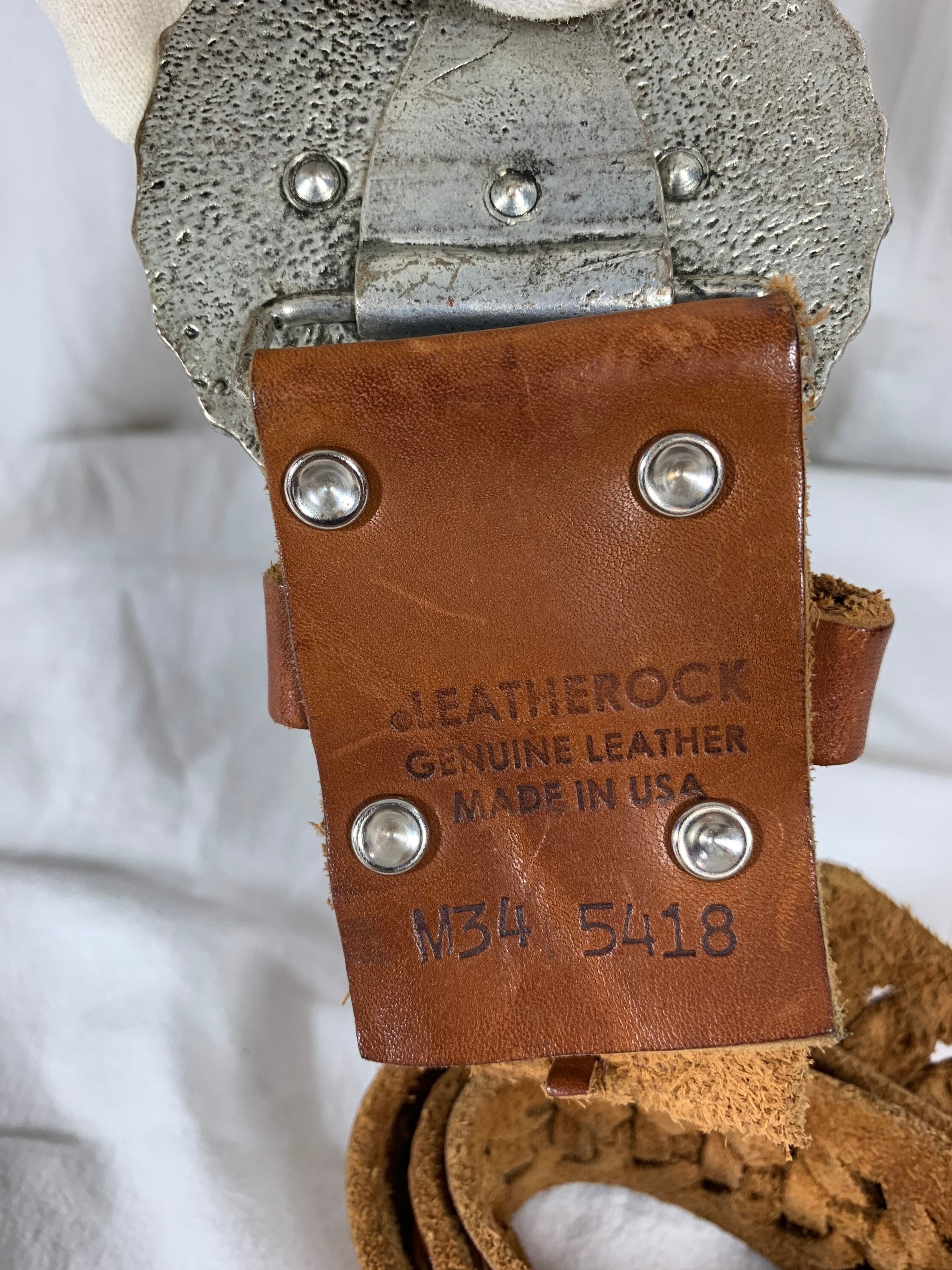 Vintage LEATHEROCKS USA Jeweled Turquoise Woven Leather Belt  display picture 1