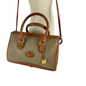 Genuine Dooney & Bourke Vintage Classic AWL Taupe Leather Shoulder Satchel Bag