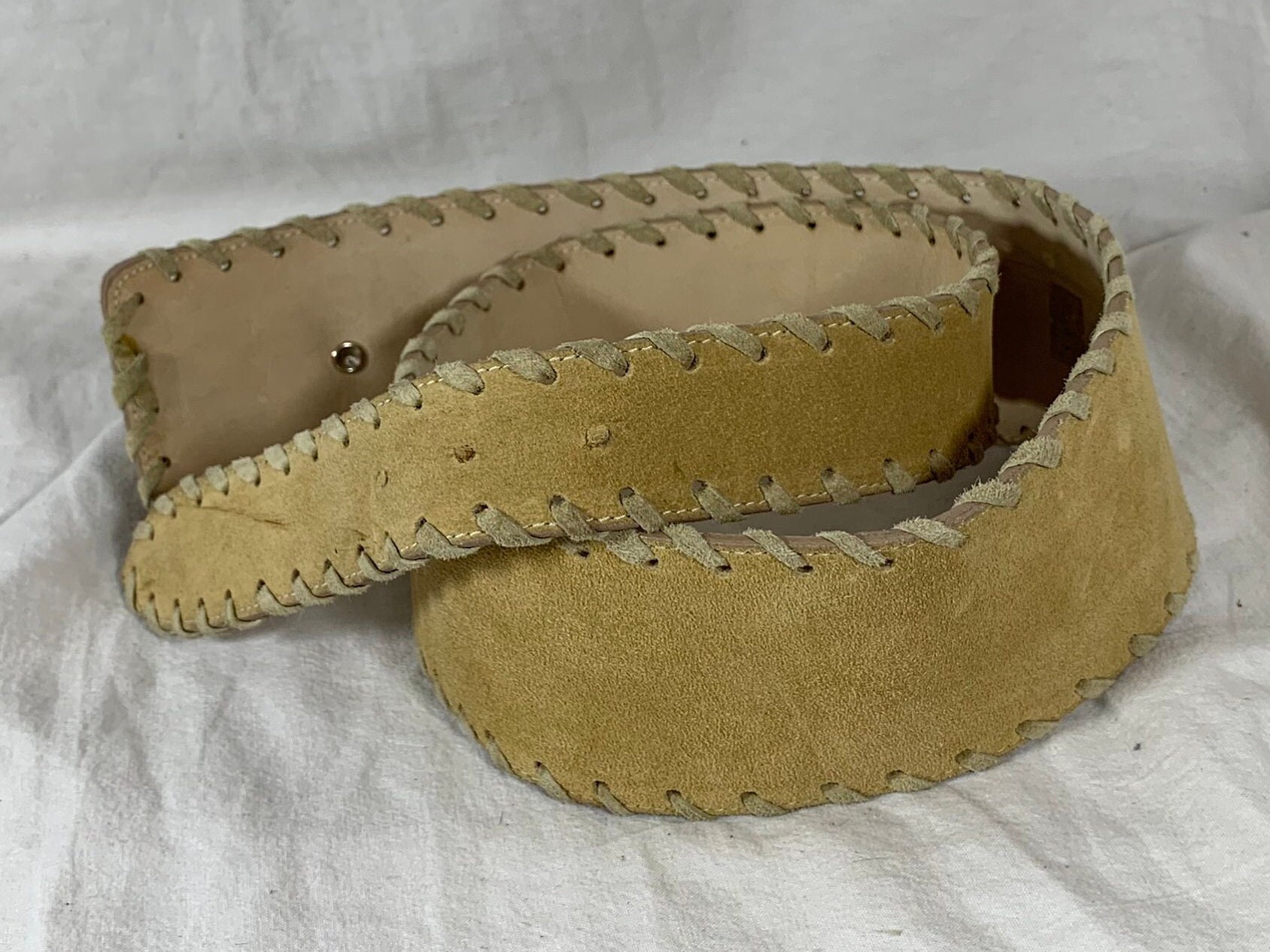 Vintage LEATHEROCK Wide Beige Textured Waist with Covered Buckle Leather Belt Leatherock Belt - Etsy main image 3