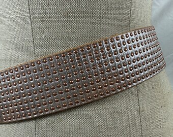 Vintage hand made LINEA PELLE leather belt with studs medium silver metallic Vintage Hand Made LINEA PELLE Leather Belt With Studs Medium  main image 3