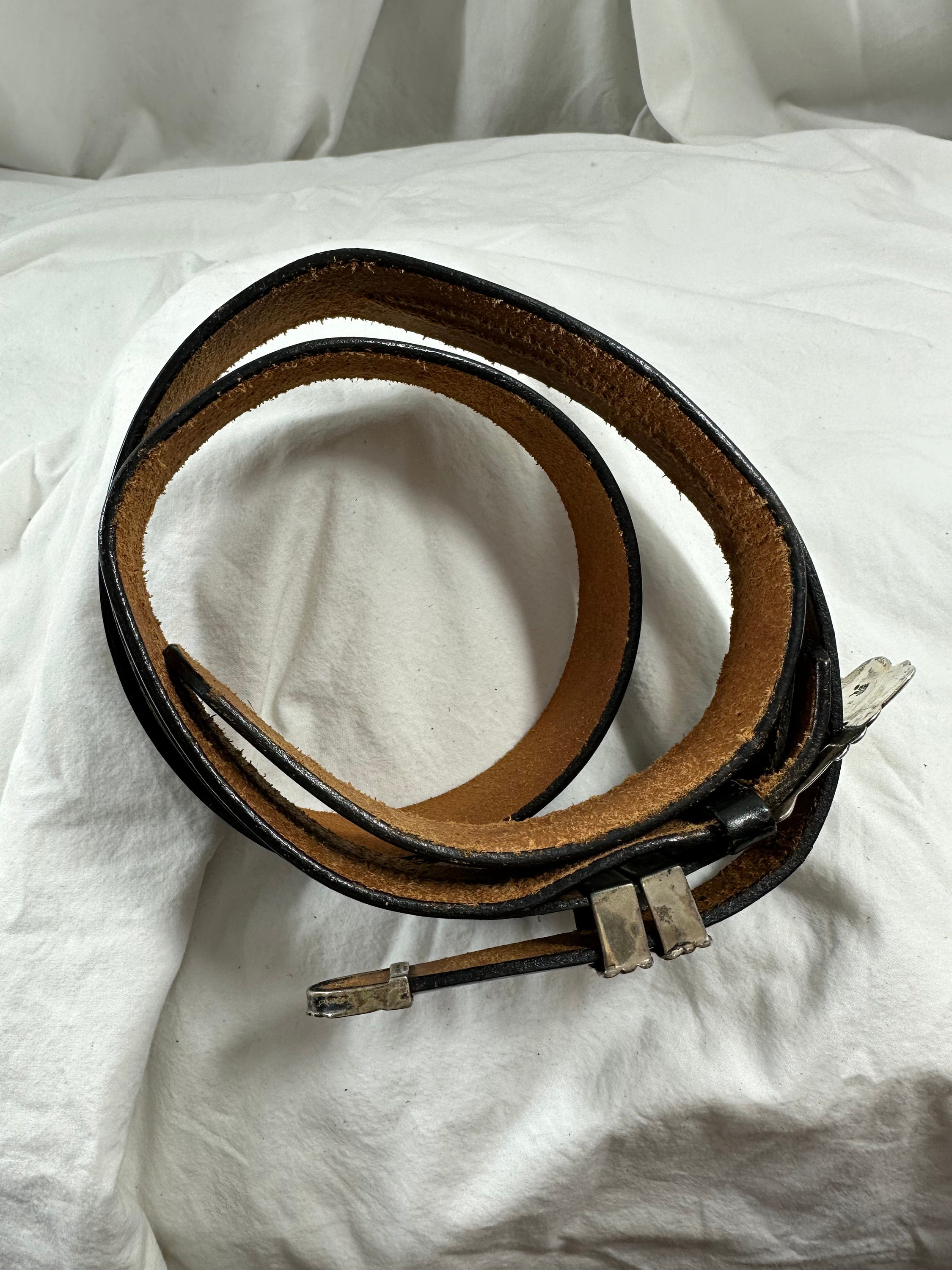Vintage MM Rogers Sterling Silver Brown Leather Belt with Coral Stones 27 in Item #953W- Vintage 13pc Navajo Coral Rectangle Stamped  main image 2