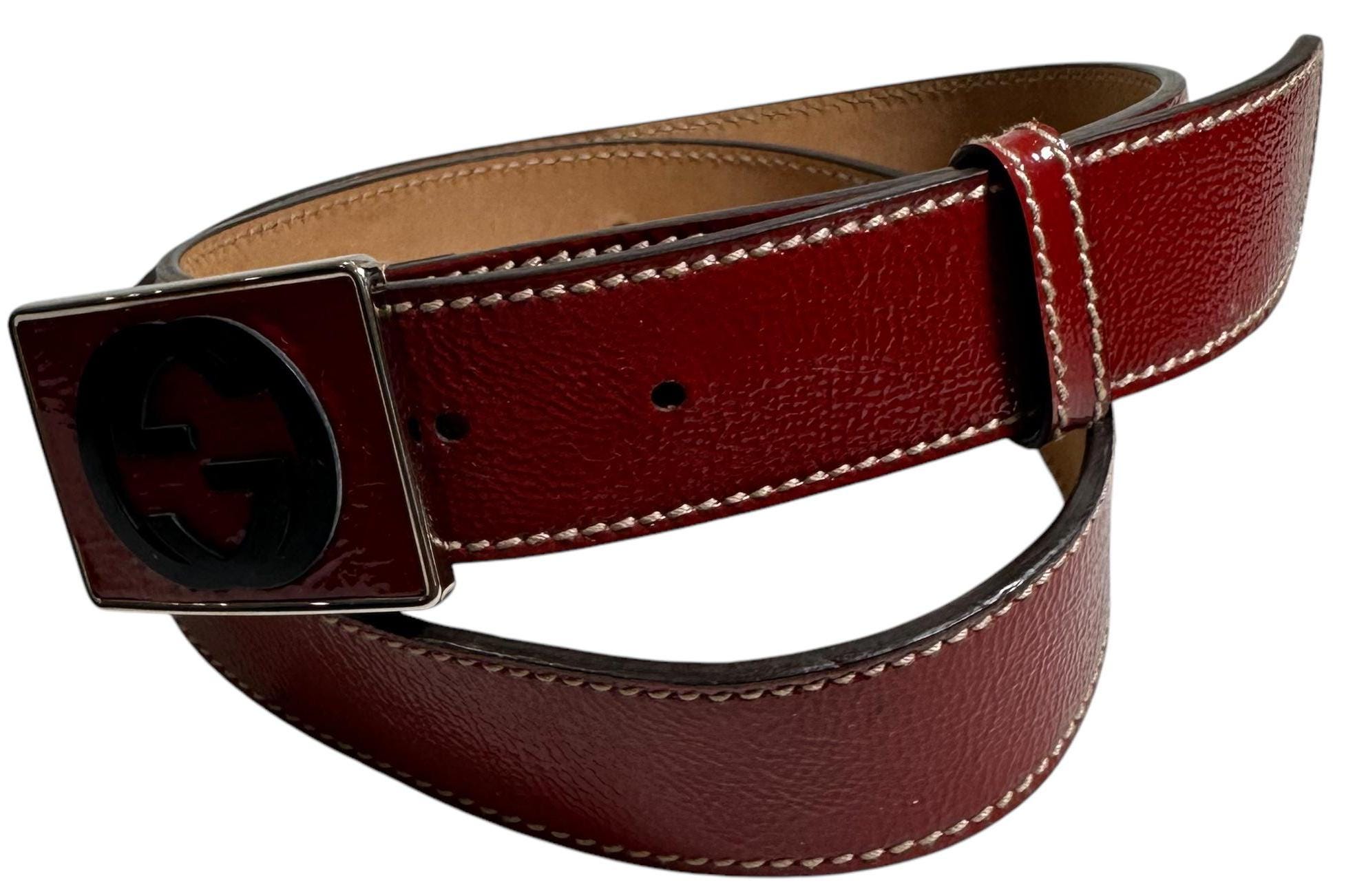 Gucci Patent Leather Silver Belt Thread Red GUCCI SIGNATURE LEATHER BELT Red – To Be Continued Preloved main image 2