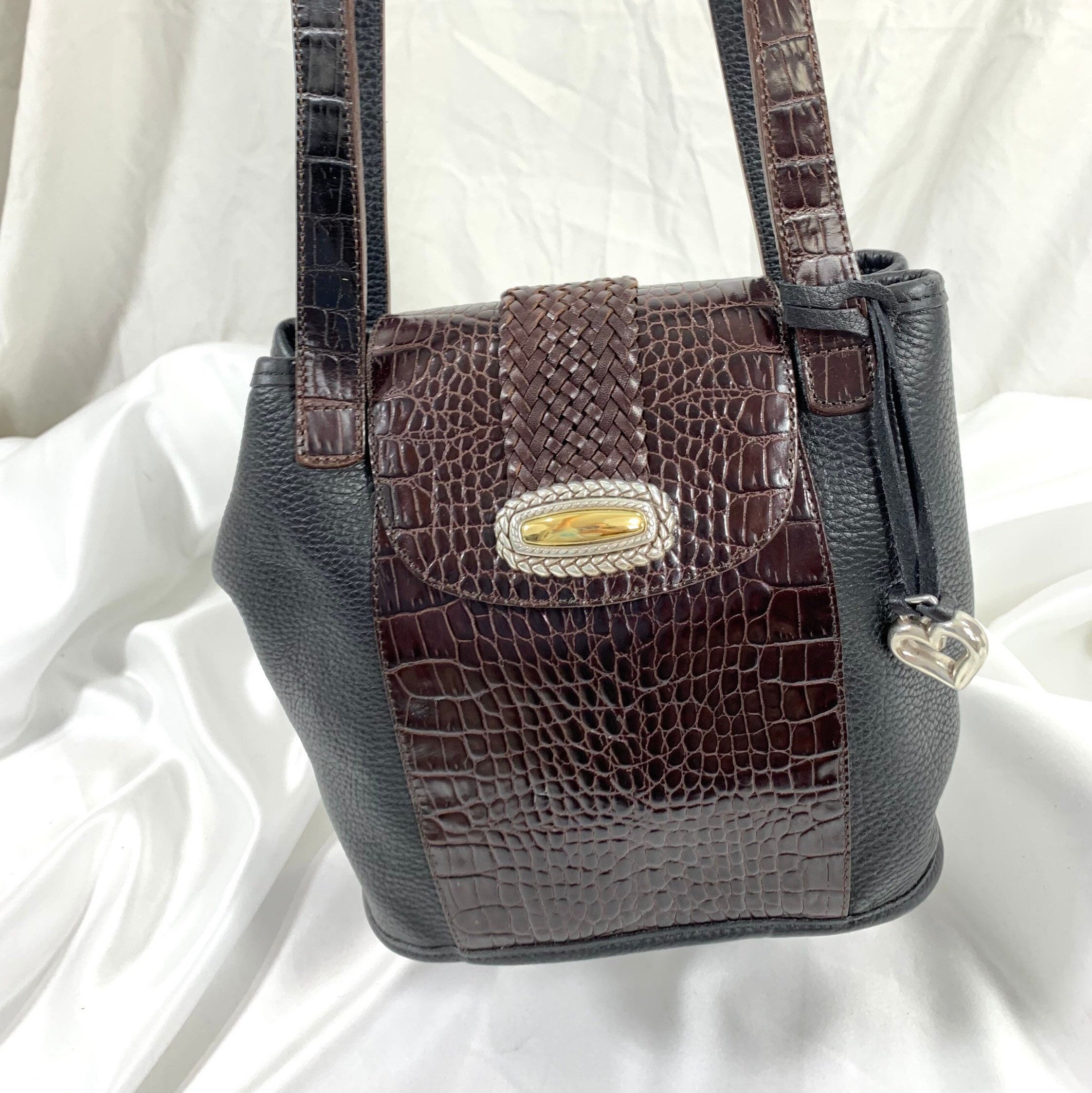 Brighton Vintage Gray Woven Raffia Shoulder Bag With Crystals & Beads