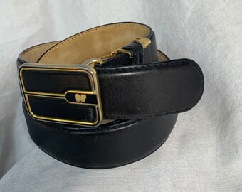 Vintage NINA RICCI Black Leather Belt With Logo Medium 1980s  display picture 1