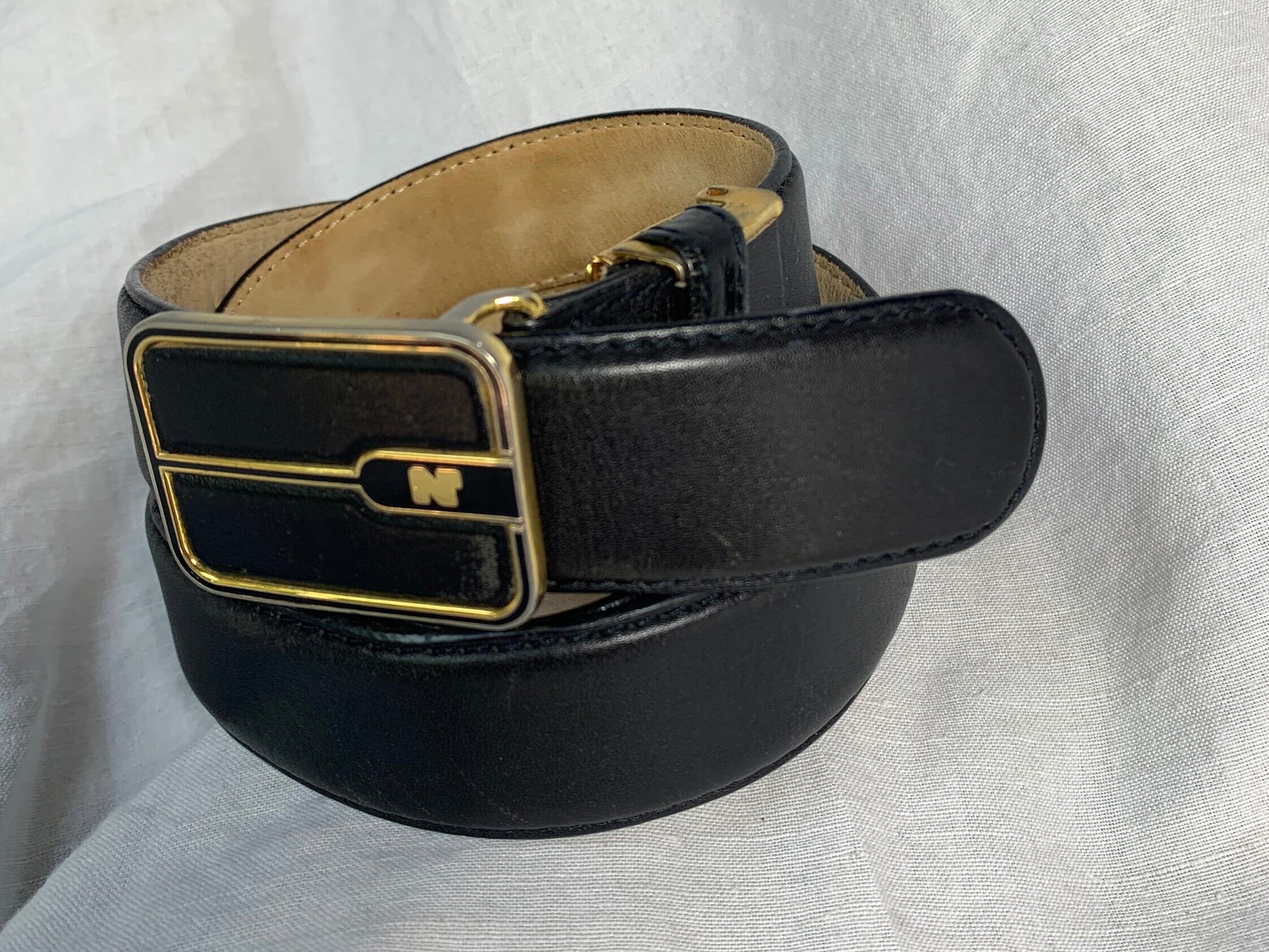 Ceinture Vintage Nina Ricci Paris En Cuir Noir Avec Nœud - Taille 75 - Occasion Chic !