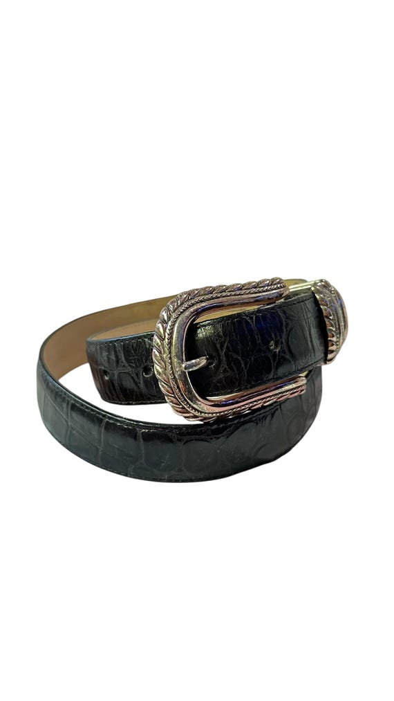 Vintage Brighton Black Crocodile Pattern Belt with Silver/Gold Buckle Vintage 80s 90s Brighton Black Crocodile Print Leather | The  main image 4