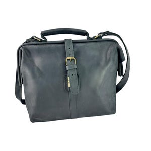 Bolso bandolera vintage de piel auténtica negra con asa superior