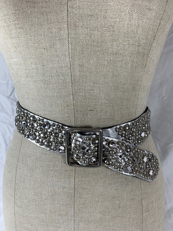 Vintage unisex SKY brand jeweled metallic silver … - image 2
