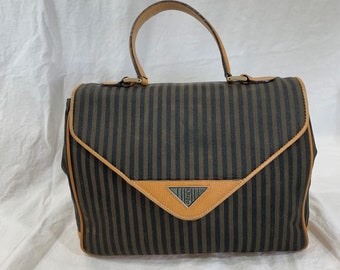 Genuine vintage FENDI Pequin stripe tan handbag satchel