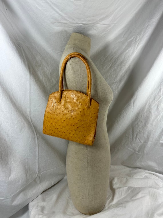 Vintage DISSONA light tan ostrich skin satchel bag purse distressed