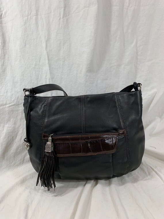 Genuine vintage BRIGHTON black leather shoulder bag w… - Gem