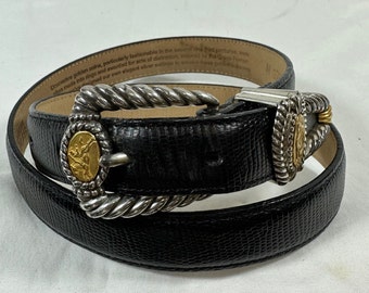 Retro Brighton Museum zwarte leren riem met hagedispatroon maat medium unisex