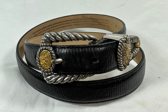 Retro Brighton Museum Black Leather Belt With Lizard Pattern  display picture 2