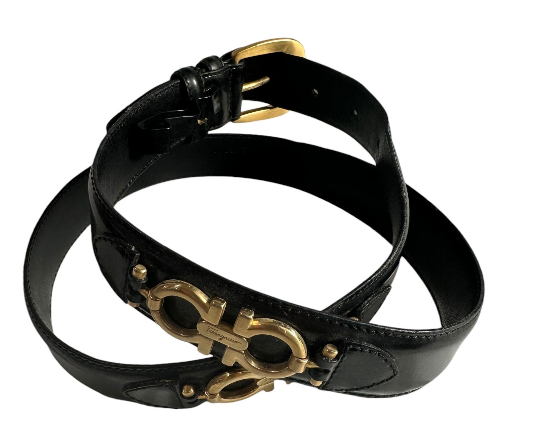 SALVATORE FERRAGAMO Black Leather Gold Gancini Women Belt Made in Italy 34 High waist Gancini belt - Women | Ferragamo main image 3