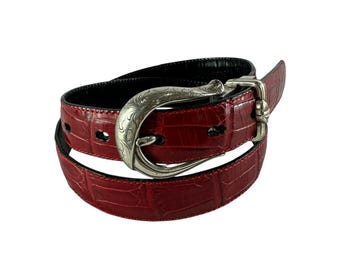 90s Genuine BRIGHTON 5019 Reversible Black & Red Croc Leather Women Belt Size 30 Brighton Red Leather - Etsy main image 4