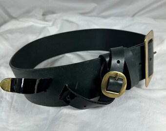 本物のBORBA MARGO幅広ブラックレザーベルト、サイドバックル付き