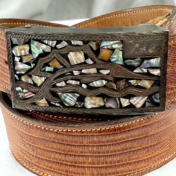 Vintage Sterling 925 Abalone Belt Buckle With Marlin Tony  display picture 1