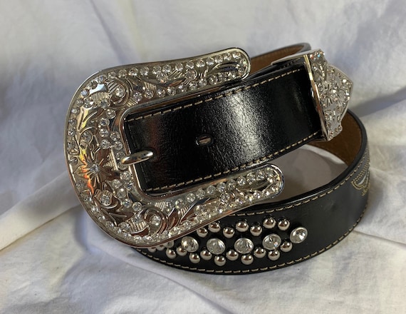Vintage NOCONA Black Western Bling Leather Belt Size Medium -  Norway