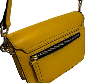 Mini sac porté main bandoulière cuir croco jaune Donna