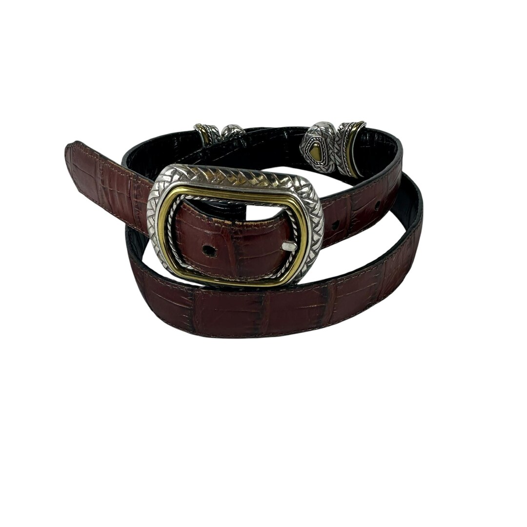 Brighton Marcus Belt 30 M Reversible Black Brown Croc Leather Silver Gol… Marcus Two-Tone Reversible Belt - Brighton main image 4