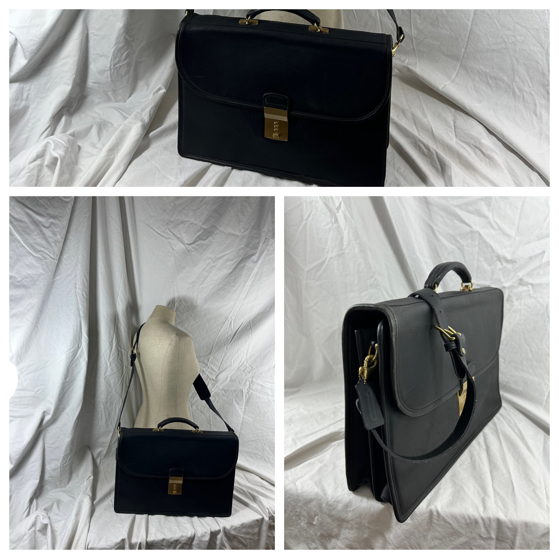 バッグ Coach Vintage Attache Case Black Vtg. Coach Black Leather Attaché - Etsy