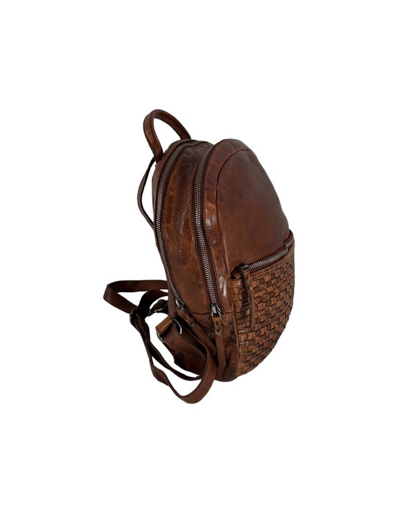 Vintage VILENCA Holland tan leather woven backpac… - image 7