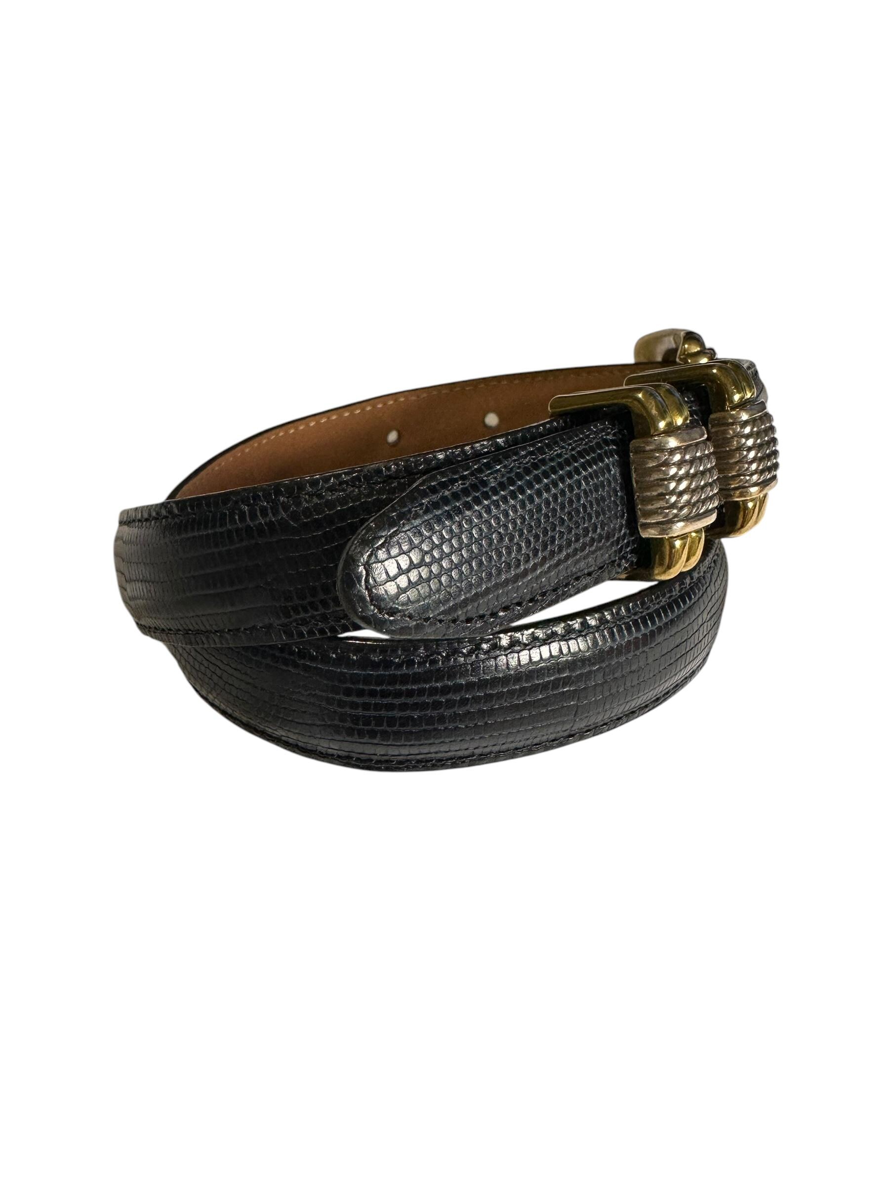 Genuine Brighton Lizard Pattern Blue Leather Belt Size XS/26  display picture 1