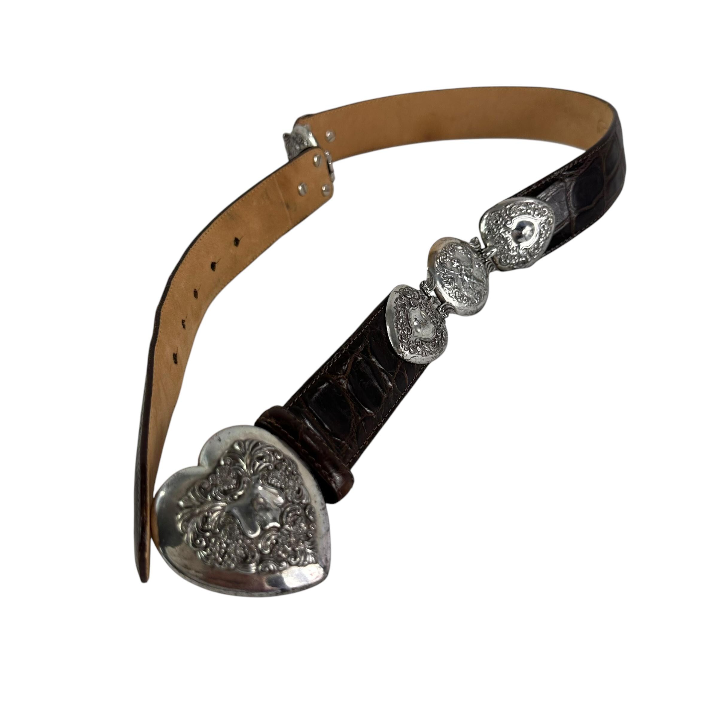 BRIGHTON Brown Genuine Leather Faux Croc With Heart Buckle  display picture 1