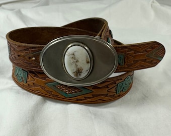 Fossil brown leather belt with stone buckle Fossil | Accessories | Fossil Brown Leather Belt Stone  main image 2